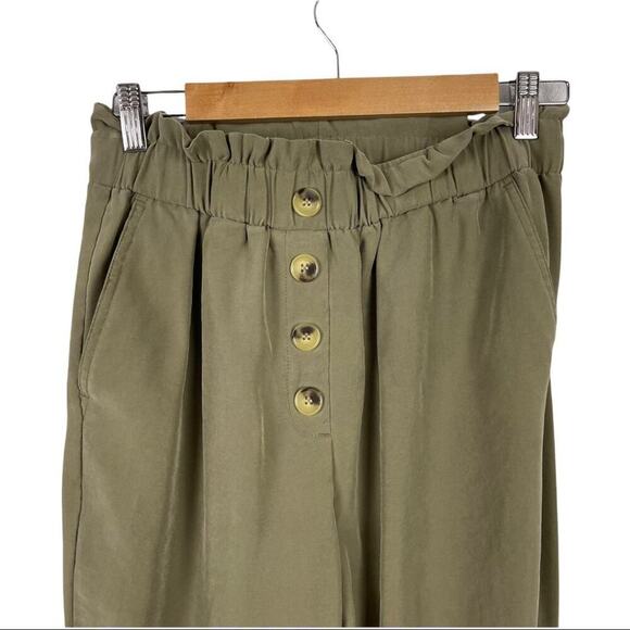 Zara Paperbag Waist Green Viscose High Rise Waisted Trousers Pants Size Medium - Picture 8 of 14